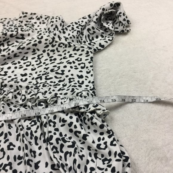 ASOS Shift Dress Sz 14 Womans White Black Animal Print V-Neck Ruffle Long Sleeve - Picture 9 of 13